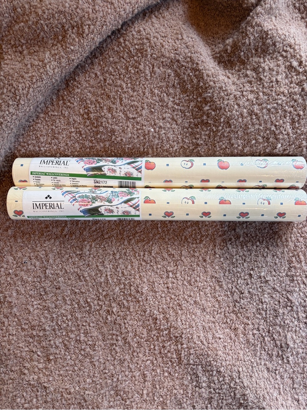 Vtg Wallpaper Imperial Fruit Country Apple Ivory Farmhouse Rustic